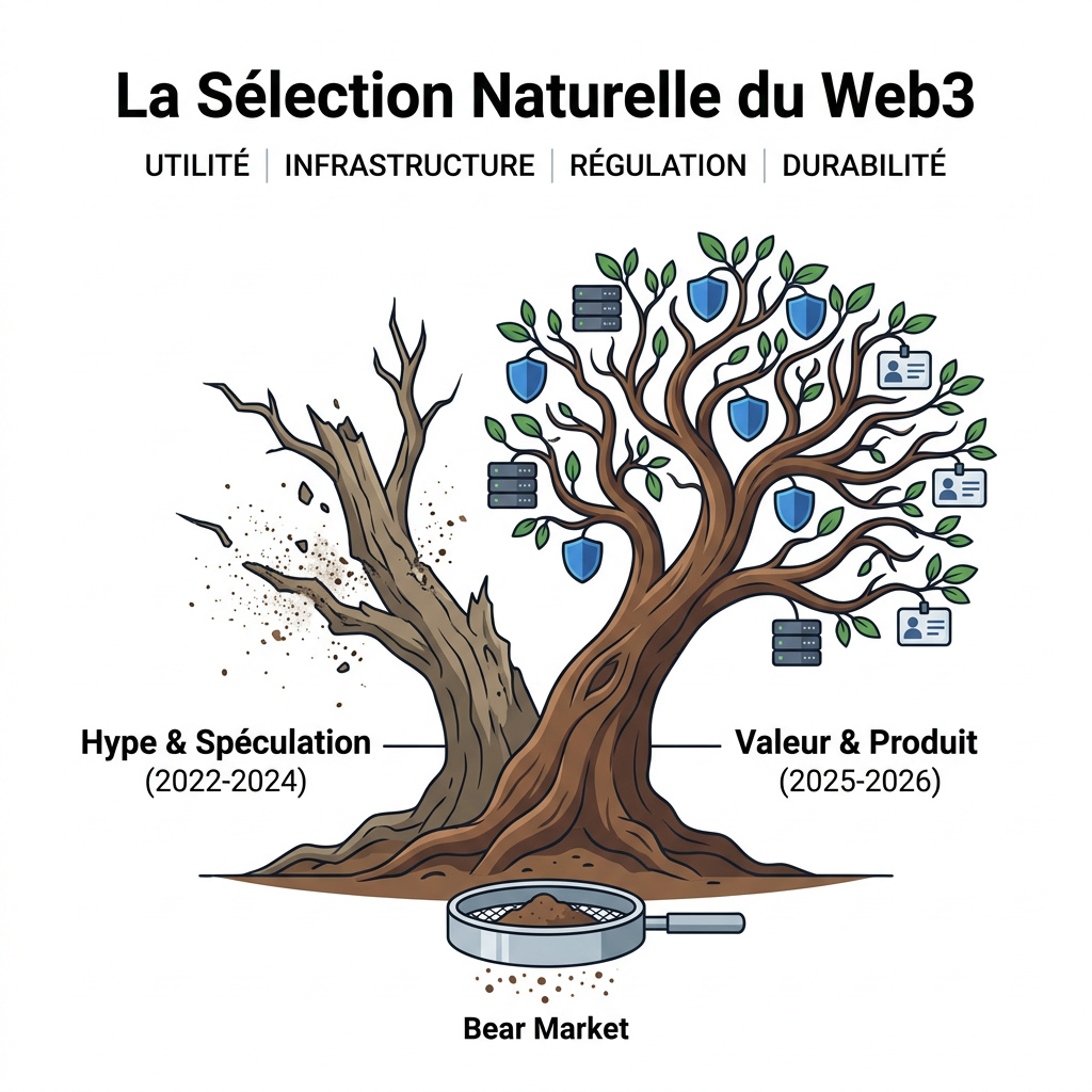 Infographie : Web3 2026 : Le grand tri du bear market est terminé. Voici ce qui a survécu (et pourquoi)