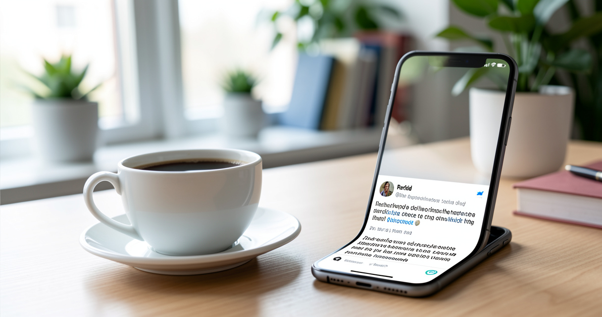 Smartphone affichant un commentaire Reddit utile pour la prospection B2B