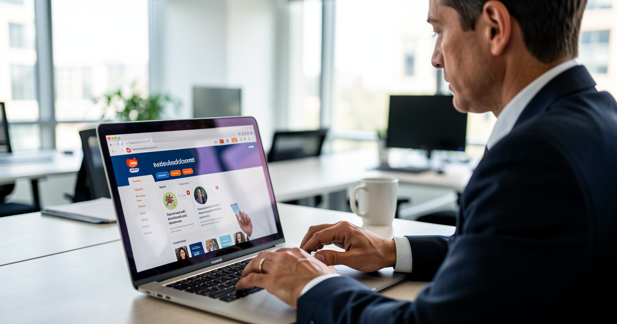 Stratégie Reddit B2B avec smartphone affichant l'application Reddit sur un bureau moderne