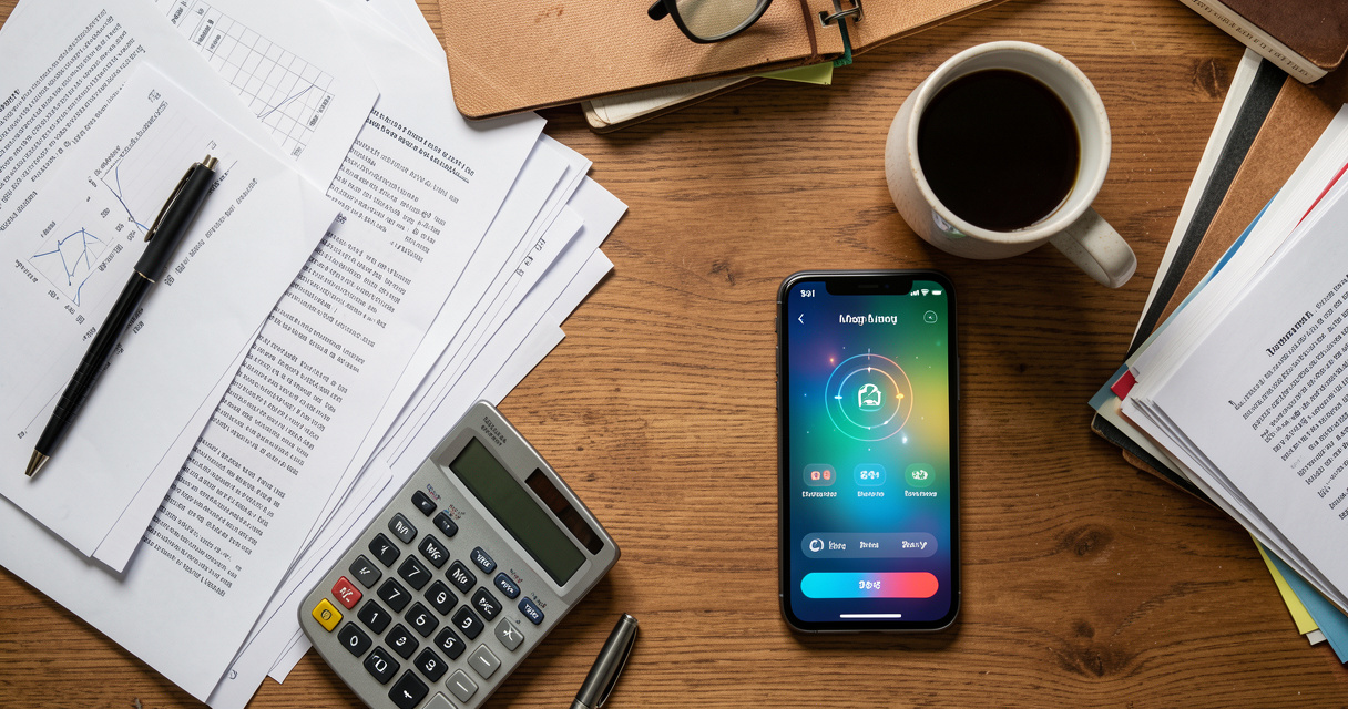 Bureau de PME en désordre avec smartphone affichant une application d'automatisation
