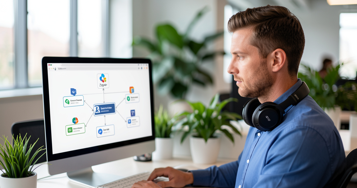 Dirigeant de PME utilisant un outil no-code pour automatiser ses processus métier